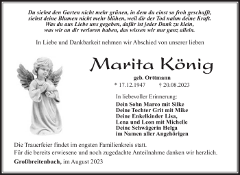 Traueranzeige von Marita König von Südthüringer Presse