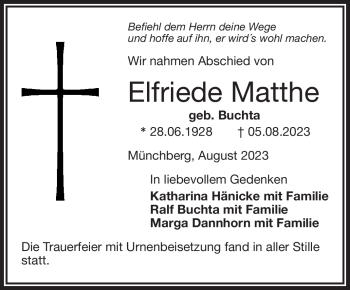 Traueranzeige von Elfriede Matthe von Frankenpost