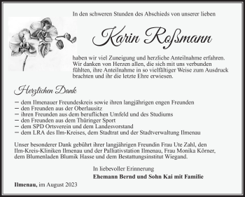 Traueranzeige von Karin Roßmann von Südthüringer Presse