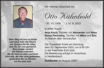 Traueranzeige von Otto Kühnhold von Südthüringer Presse