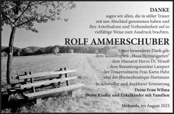 Traueranzeige von Rolf Ammerschuber von Südthüringer Presse