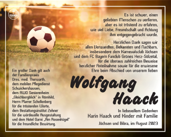 Traueranzeige von Wolfgang Haack von Südthüringer Presse