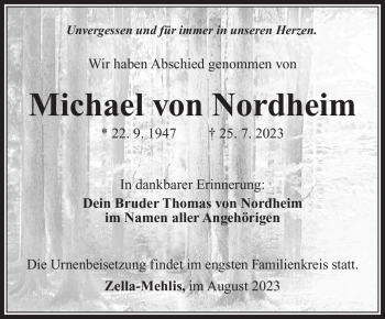 Traueranzeige von Nordheim Michael von Südthüringer Presse