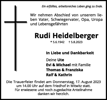 Traueranzeige von Rudi Heidelberger von Neue Presse Coburg
