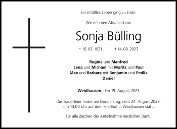 Traueranzeige von Sonja Bülling von Neue Presse Coburg
