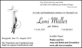 Traueranzeige von Loni Müller von Neue Presse Coburg