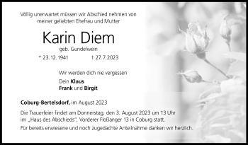Traueranzeige von Karin Diem von Neue Presse Coburg