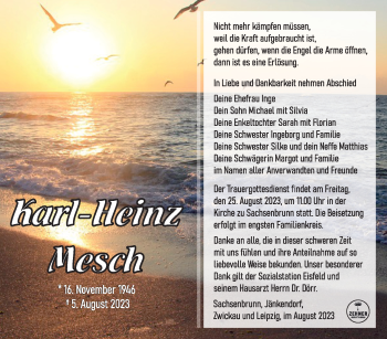 Traueranzeige von Karl-Heinz Mesch von Südthüringer Presse