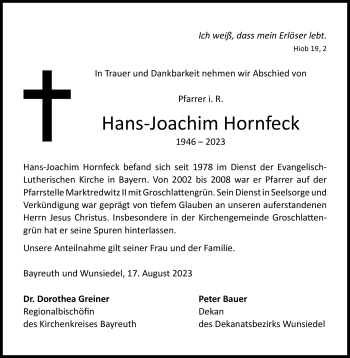 Traueranzeige von Achim Hornfeck von Frankenpost
