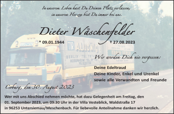 Traueranzeige von Dieter Wäschenfelder von Neue Presse Coburg
