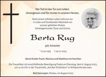 Traueranzeige von Berta Rug von Südthüringer Presse