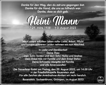 Traueranzeige von Heini Mann von Südthüringer Presse