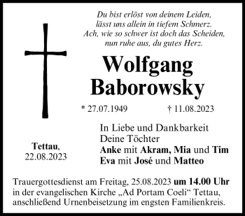 Traueranzeige von Wolfgang Baborowsky von Neue Presse Coburg