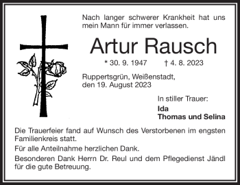 Traueranzeige von Artur Rausch von Frankenpost