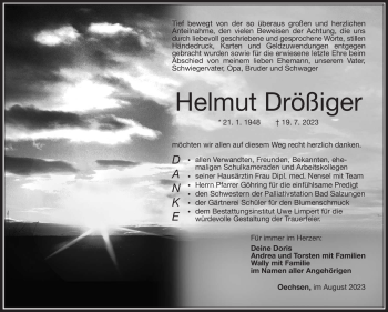 Traueranzeige von Helmut Drößiger von Südthüringer Presse