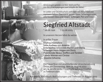 Traueranzeige von Siegfried Altstadt von Südthüringer Presse