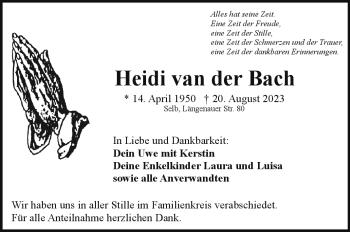 Traueranzeige von Heidi van der Bach von Frankenpost