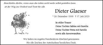 Traueranzeige von Dieter Glaeser von Frankenpost
