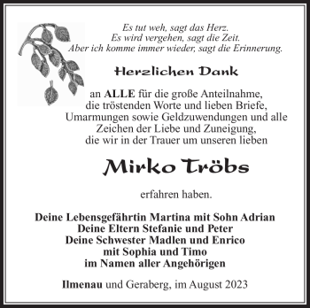 Traueranzeige von Mirko Tröbs von Südthüringer Presse