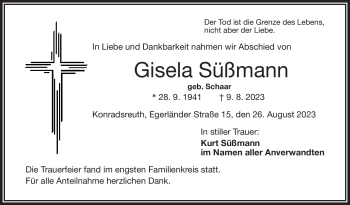 Traueranzeige von Gisela Süßmann von Frankenpost
