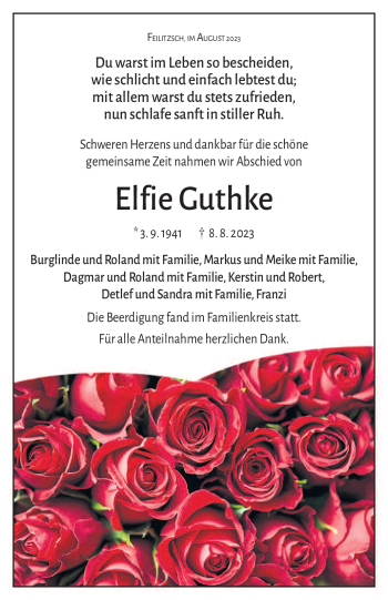 Traueranzeige von Elfie Guthke von Frankenpost