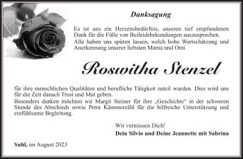 Traueranzeige von Roswitha Stenzel von Südthüringer Presse