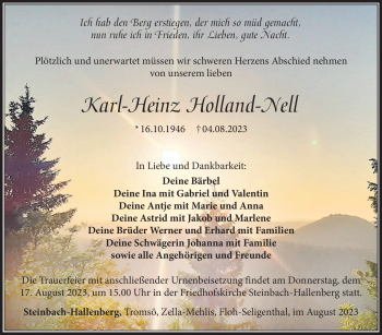 Traueranzeige von Karl-Heinz Holland-Nell von Südthüringer Presse