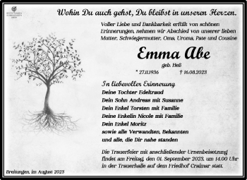 Traueranzeige von Emma Abe von Südthüringer Presse