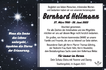 Traueranzeige von Bernhard Hellmann von Südthüringer Presse