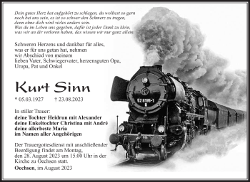 Traueranzeige von Kurt Sinn von Südthüringer Presse
