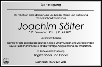 Traueranzeige von Joachim Sölter von Südthüringer Presse