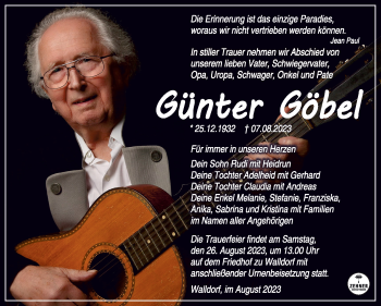 Traueranzeige von Günter Göbel von Südthüringer Presse