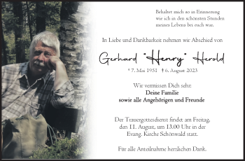 Traueranzeige von Gerhard Herold von Frankenpost