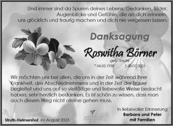 Traueranzeige von Roswitha Börner von Südthüringer Presse