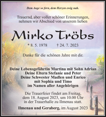 Traueranzeige von Mirko Tröbs von Südthüringer Presse