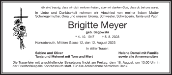 Traueranzeige von Brigitte Meyer von Frankenpost