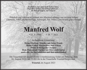 Traueranzeige von Manfred Wolf von Südthüringer Presse