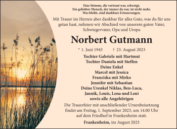 Traueranzeige von Norbert Gutmann von Südthüringer Presse