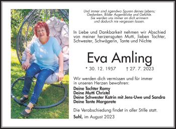 Traueranzeige von Eva Amling von Südthüringer Presse