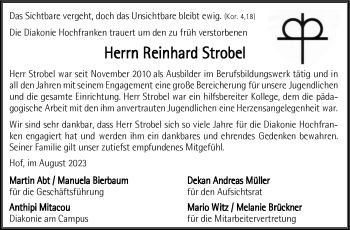 Traueranzeige von Reinhard Strobel von Frankenpost