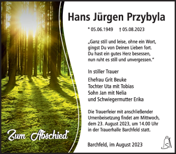 Traueranzeige von Hans-Jürgen Przybyla von Südthüringer Presse