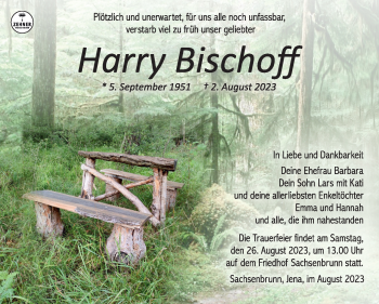 Traueranzeige von Harry Bischoff von Südthüringer Presse