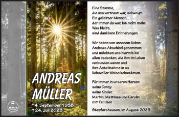 Traueranzeige von Andreas Müller von Südthüringer Presse