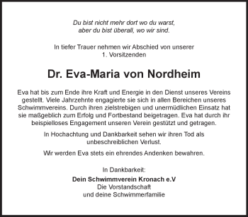 Traueranzeige von Eva Nordheim von Neue Presse Coburg