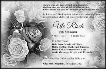 Traueranzeige von Ute Risch von Südthüringer Presse