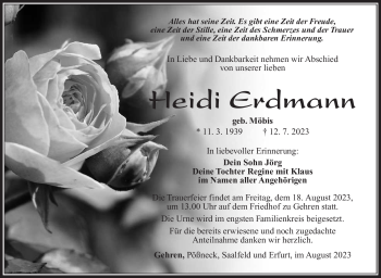 Traueranzeige von Heidi Erdmann von Südthüringer Presse