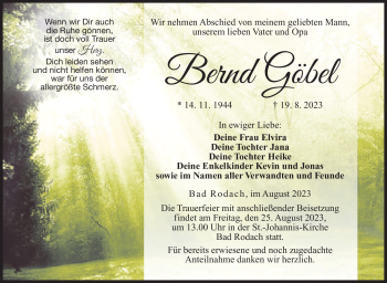 Traueranzeige von Bernd Göbel von Neue Presse Coburg