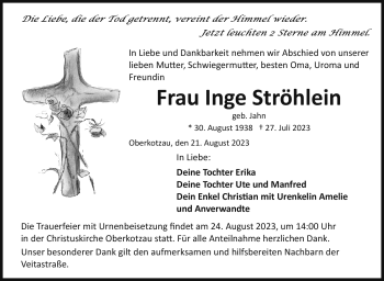 Traueranzeige von Inge Ströhlein von Frankenpost