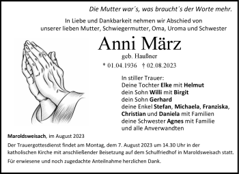 Traueranzeige von Anni März von Neue Presse Coburg