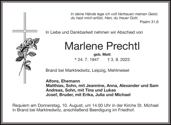 Traueranzeige von Marlene Prechtl von Frankenpost